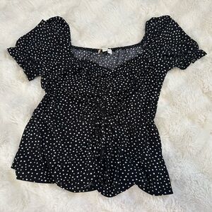 Monteau Polka Dot Peplum Blouse